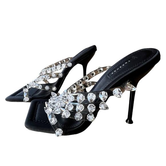 Topshop High Heel Sandals Size 8 EU 39 Black Square Toe Spike Studded Party New - Picture 1 of 9